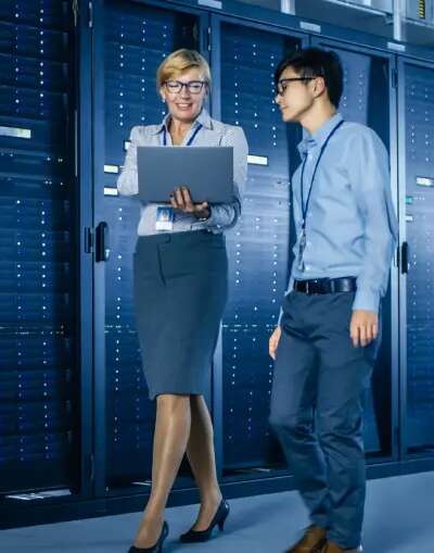 Employees working in a datacenter